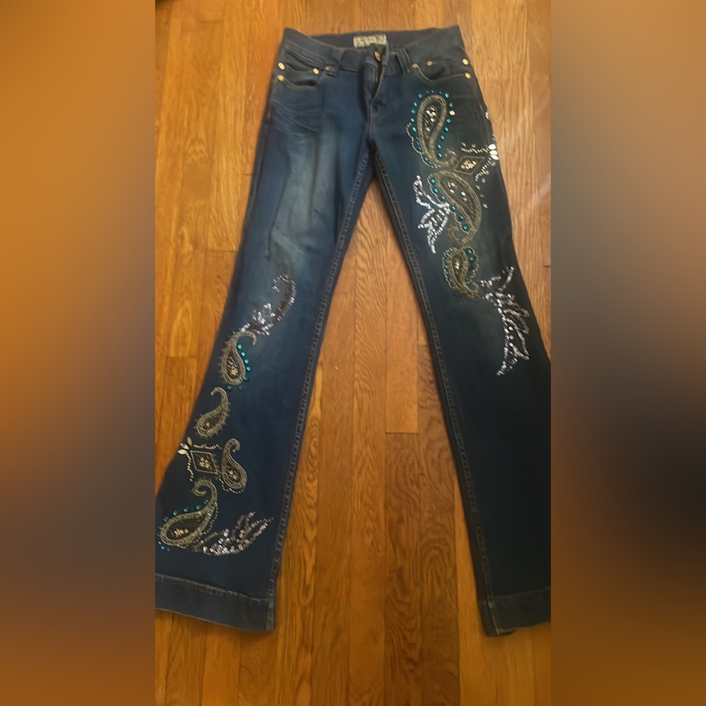 Vintage Allen B sequined wide leg jeans